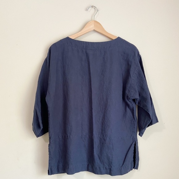 J. Jill Navy Linen 3/4 Sleeve Boxy Blouse - Picture 4 of 6